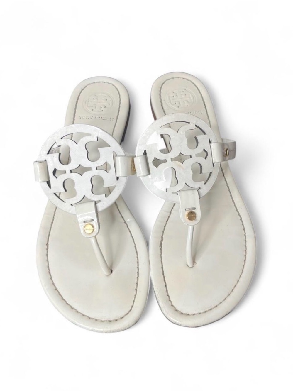 Tory Burch Miller Patent Leather Logo Sandal in Optic White Size 9